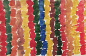 Detail of a colorful striped watercolor by Alma Thomas