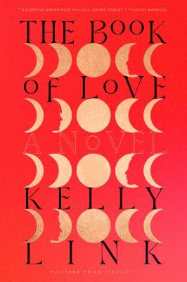 Book of Love book cover, red background with title and author listed, as well as illustrations of the phases of the moon
