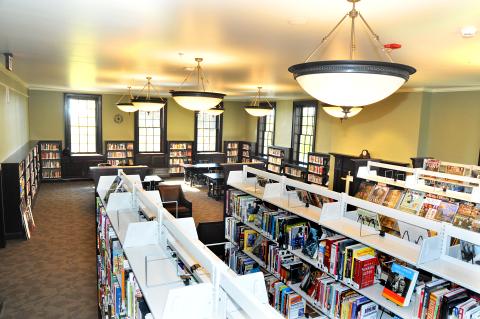 arial view of bookshelves