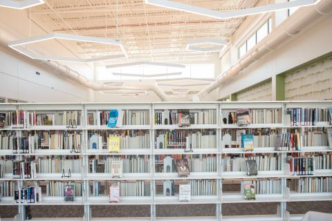 One long book shelf filled with books