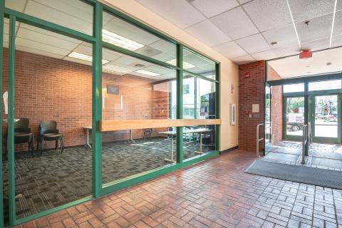 Entrance to library from the inside looking out 