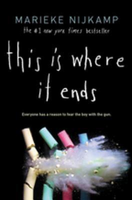 Cover of This is Where It Ends, colorful pieces of chalk breaking beneath the title
