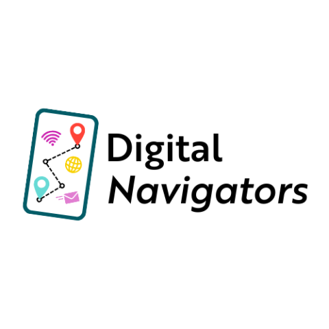 Digital Navigators logo featuring an image of a cell phone with wifi, internet, and wayfinding icons.