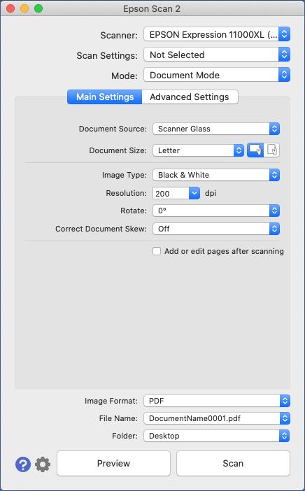 document settings window