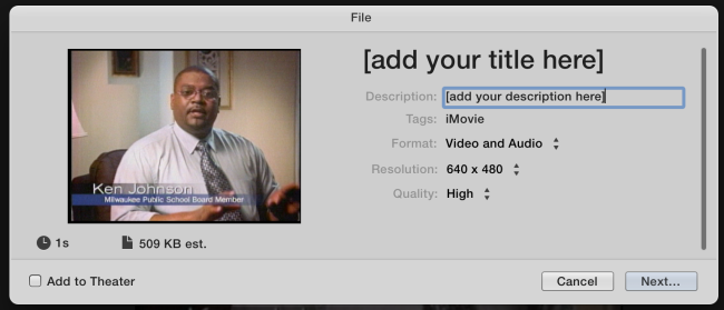 iMovie screen