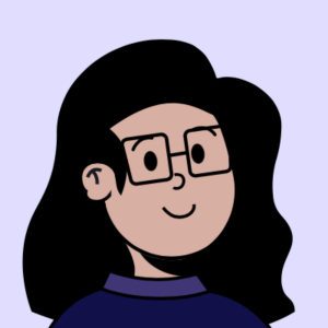 Jen F emoji character - brown long hair, with glasses and a crewneck sweater