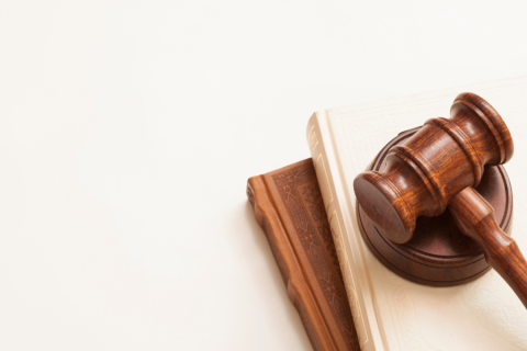 a gavel rests on a couple law books