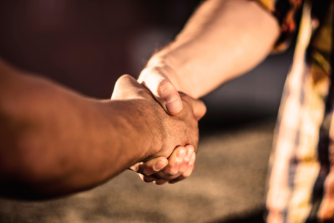 Close up of two hands clasped in a handshake