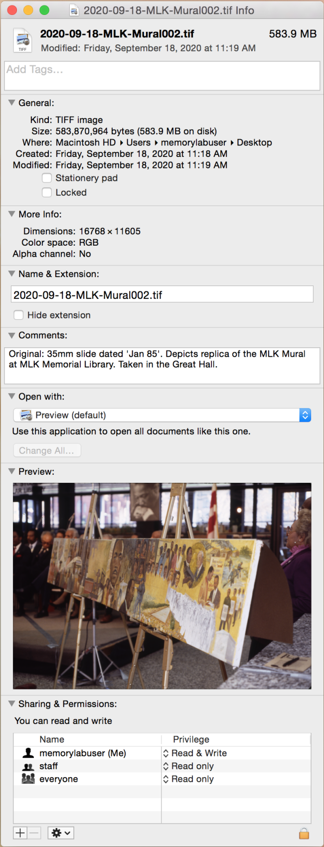 Photo File Get Info Metadata window