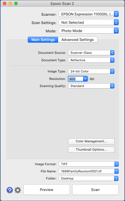 Photo Settings window