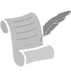 grey illustration of a scroll and quill