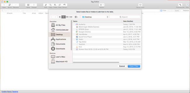 Tag Editor choose file window