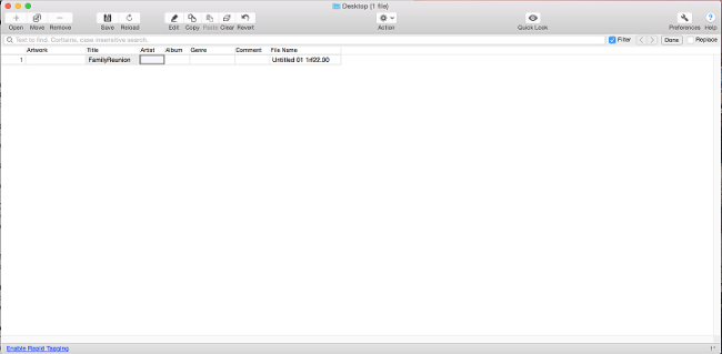 Tag Editor enter metadata window